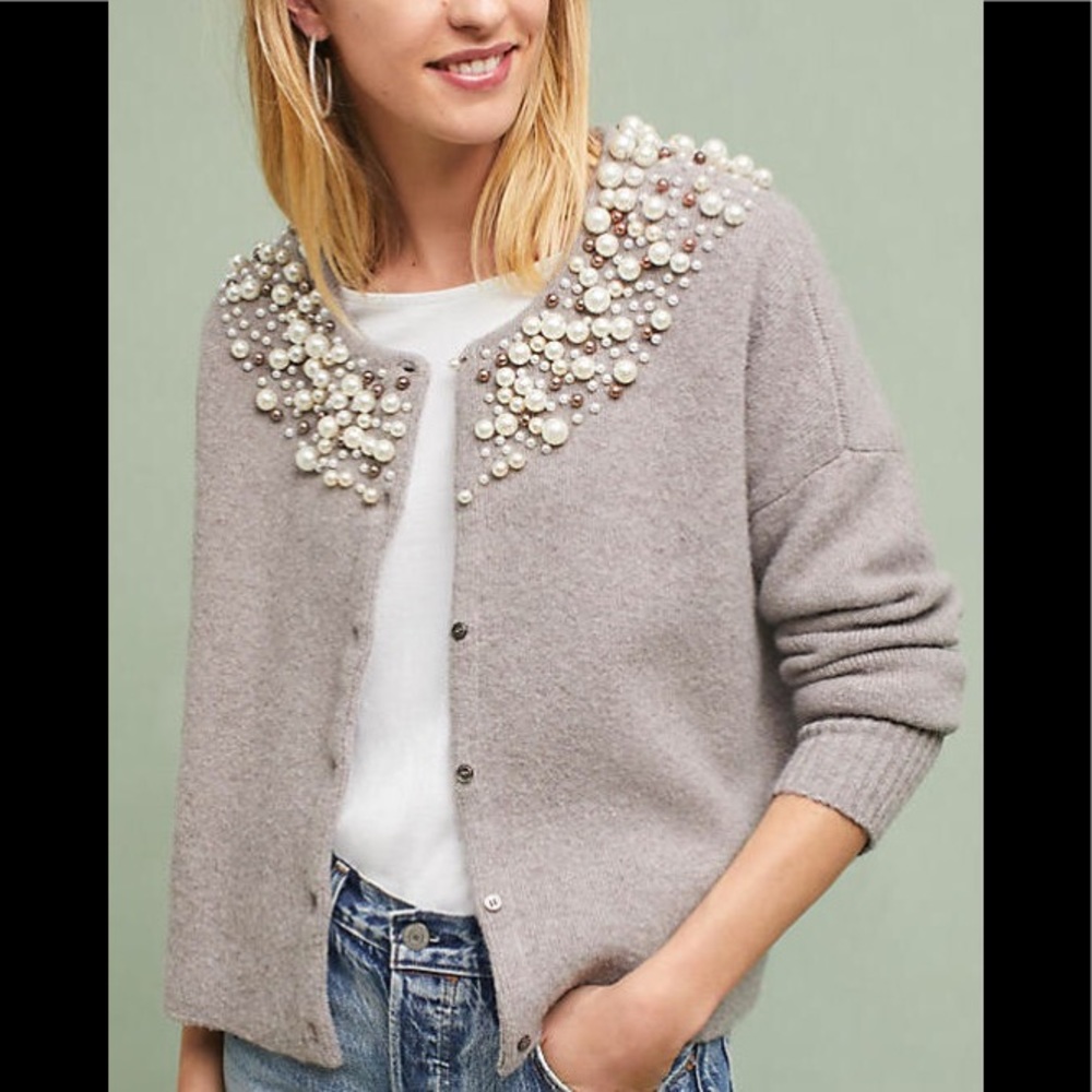 Anthropologie Wool Sweater w/ Pearl Embellishments